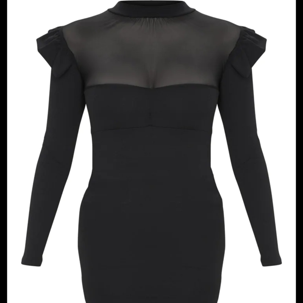 Frill Shoulder Mesh Insert Long Sleeve Bodyc - Picture 4 of 7